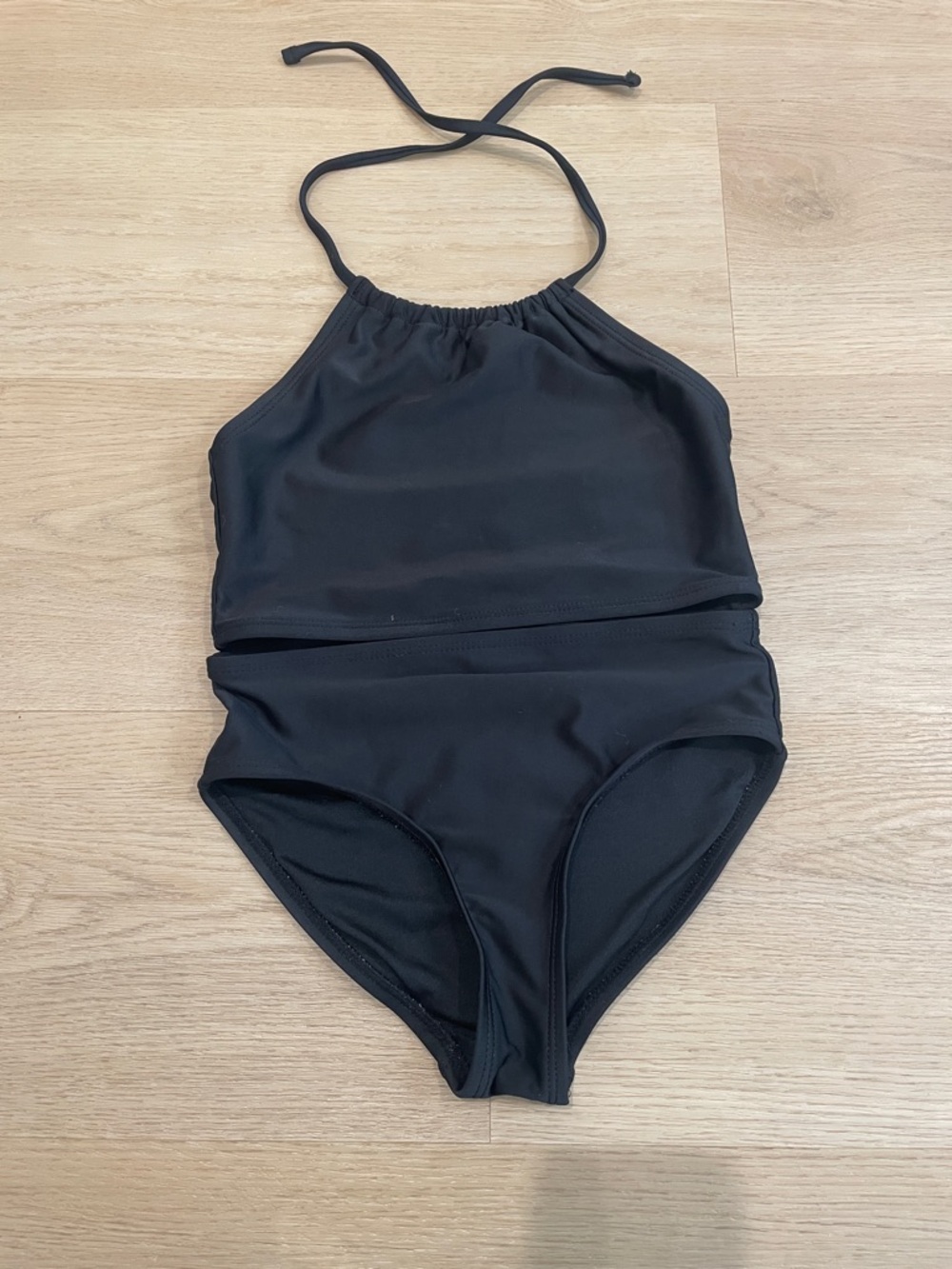 Kids Black Halter One-Piece Swimsuit